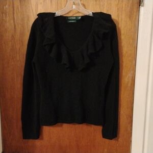 Ralph Lauren Black Cowl Neck Sweater with Ruffled Detail